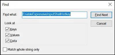 So, you might need to search for EnableExpressiveInputShellHotkey
